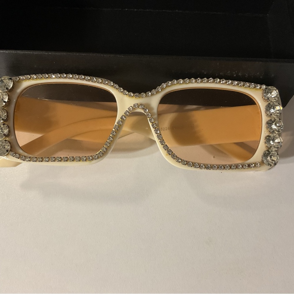 Crystal-Embellished Cream Sunglasses